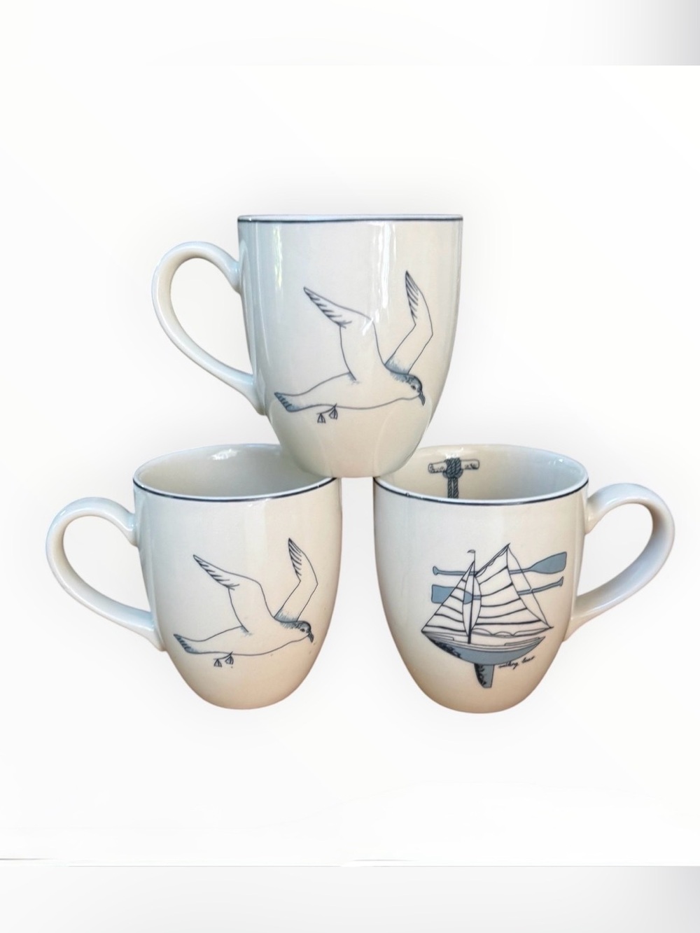 vintage nautical mugs “By the Sea" pattern designed by artist Trish Richman 3